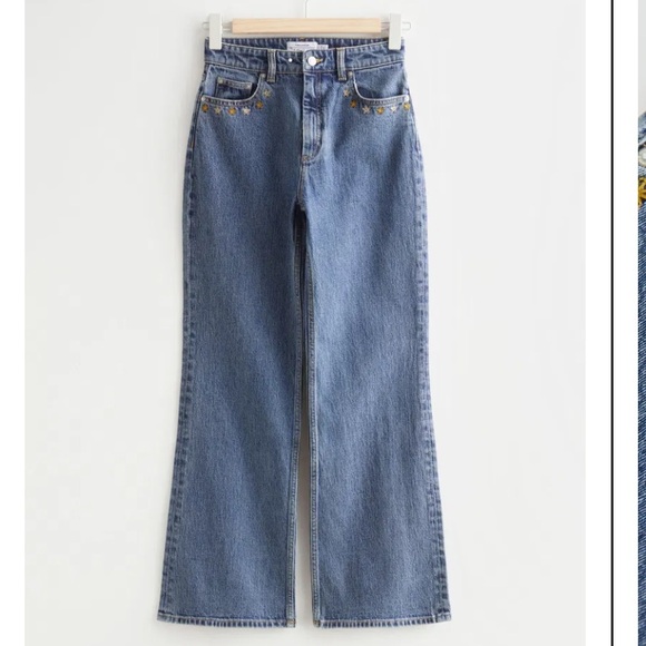 Wide Floral Embroidery Jeans - Picture 1 of 4